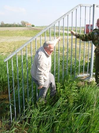 Graeme climbing over the ditch